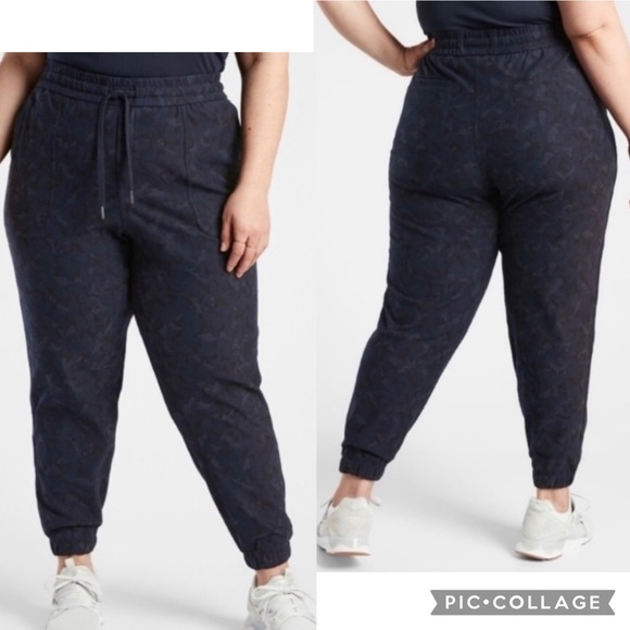 Athleta Pants - Athleta Black Navy Camo Print Drawstring Waist Joggers w/Pockets